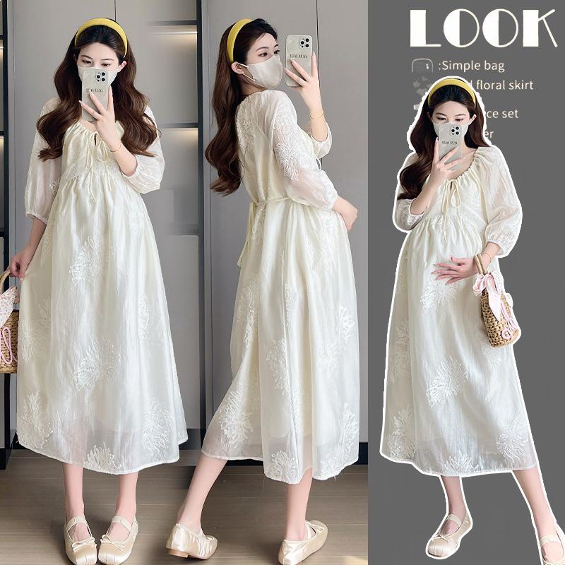 2026 Summer Maternity Casual Fashion Loose Mid-Length Over-the-Knee Dress 2XL