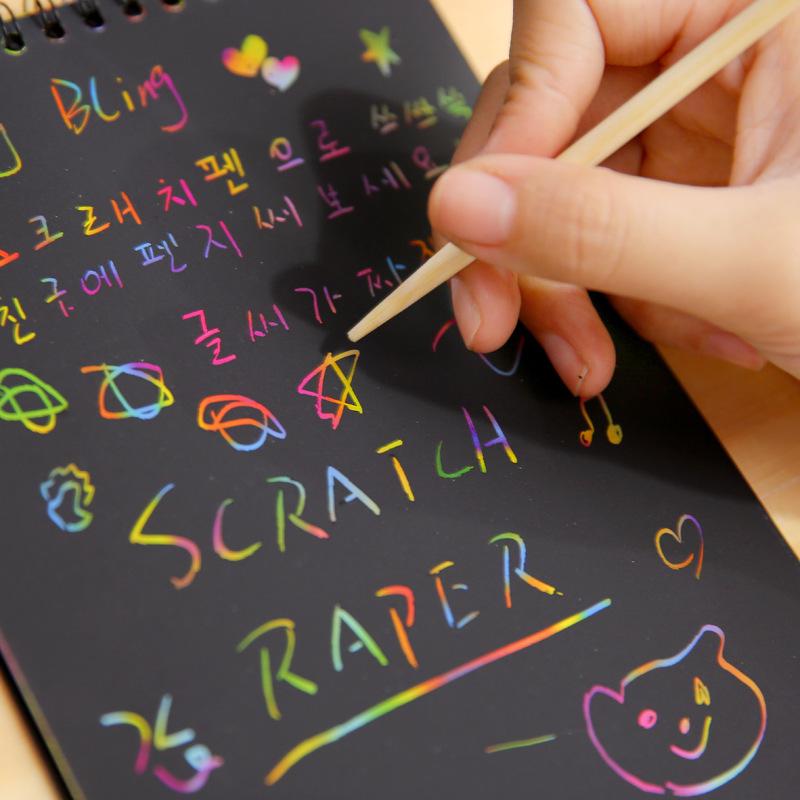 Children Graffiti Notebook DIY Scratch Drawing Toys Painting Book Black Early Learning-Focused Toy Fun Present