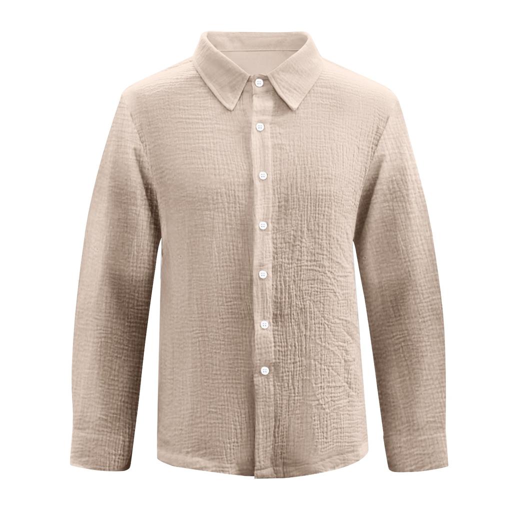 Men's Solid Color Wrinkled Lapel Long Sleeve Shirt Men's Casual Fashion Long Sleeve Shirt