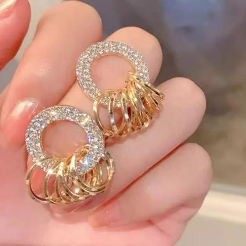 

Elegant Korean Zircon Circle Stud/Dangle Earrings золотой