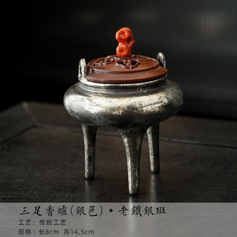 

Gilded Silver Antique Style Tripod Incense Holder Diffuser Incense Burners Meditation Censer Buddhism Accessories Decoration