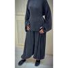 Womens 2026 Fall 2-Piece Set Long Sleeve Top With Tie Detail Slit Wide Leg Pants Casual Elegant Outfit