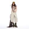 Fashion Summer Washed Drawstring Multi Pocket Cargo Cropped Capri Casual Pants For Women Trendy Versatile Loose Straight Slimming Street Outfit