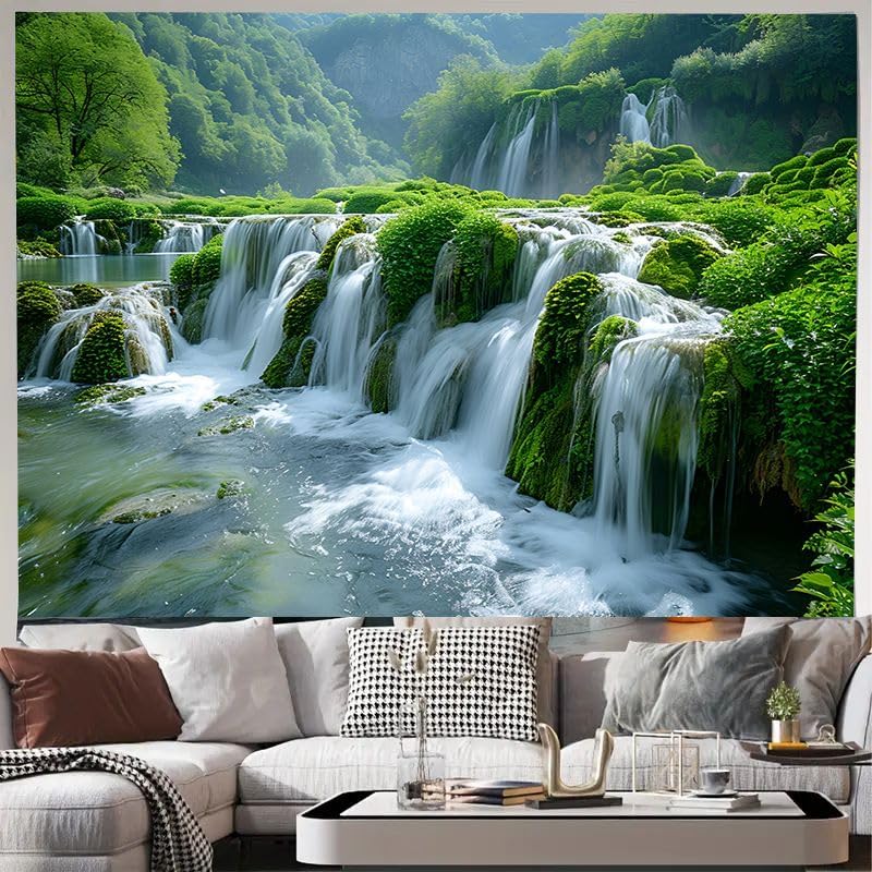 Waterfall Tapestry Backdrop Forest Landscape Tapestry Wall Hanging Lake River Natural Scenery Background Living Room Dorm Decor