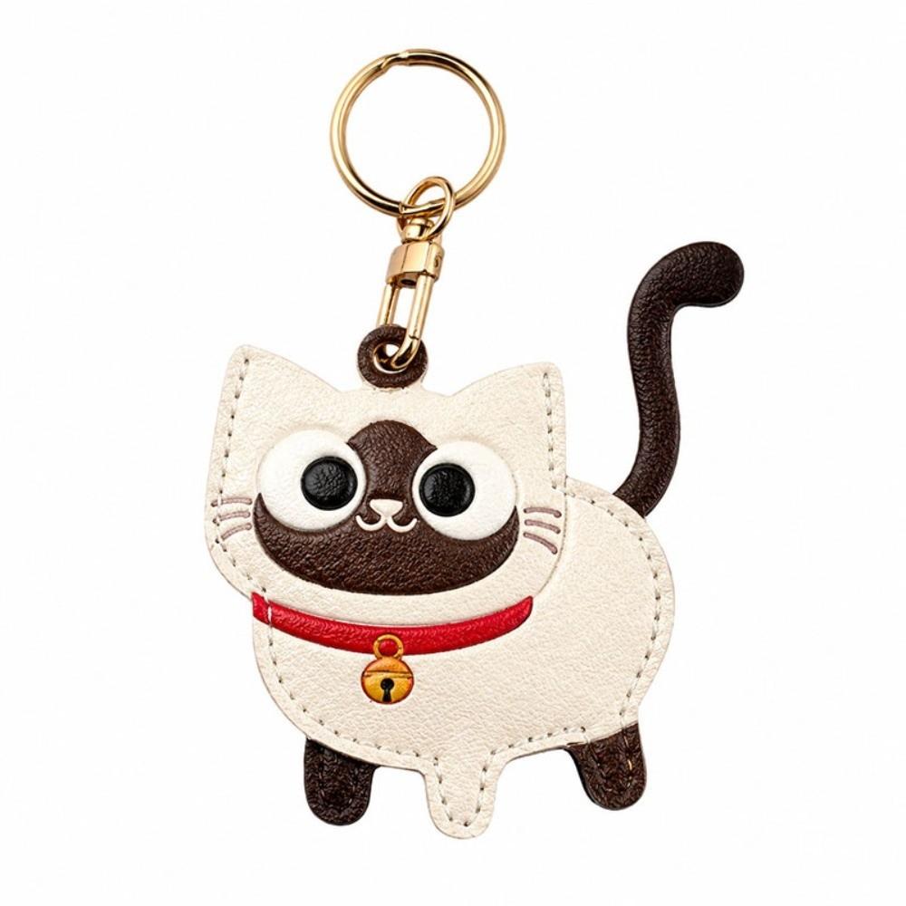 Cat Design Kitty Access Card Cover Leather Material Cat Keychain Creative ID Card Holder  Women