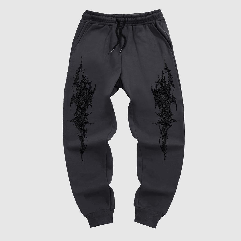 Men's Gothic Style Jogger Pants - Winter Warmth Casual Athletic Track Pants with Elastic Waist & Cuffed Hem, Geometric Gothic Patterns