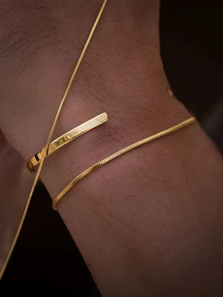 Stainless Steel Silver Color Men Snake Bone Chain Bracelet Simple Non-Fading Open Bracelet For Women Fashion Hip Hop Jewelry