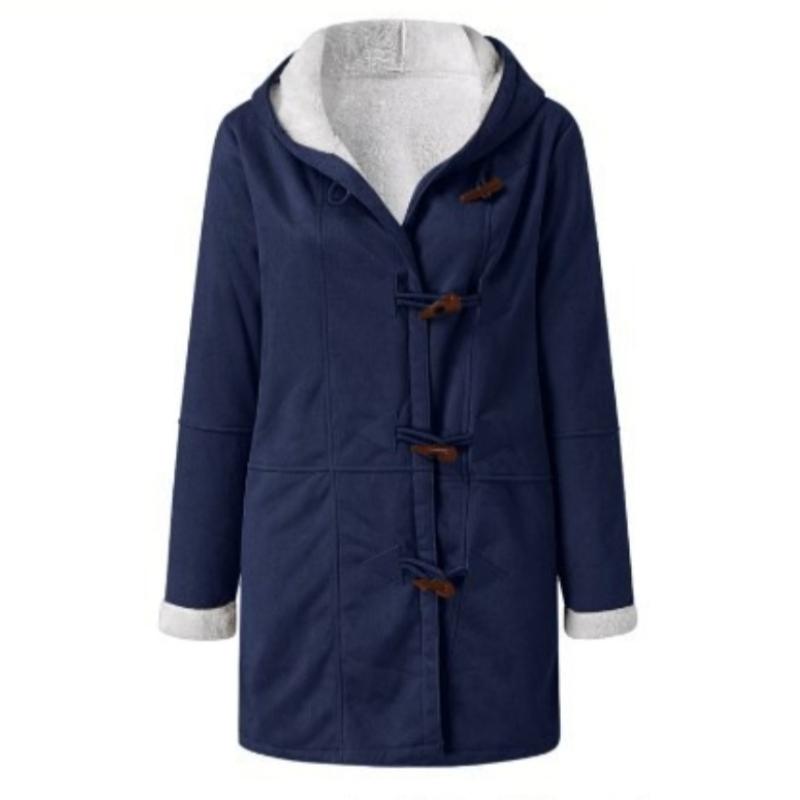 Women's Long-Sleeved Horn-Button Fleece-Lined Warm Coat