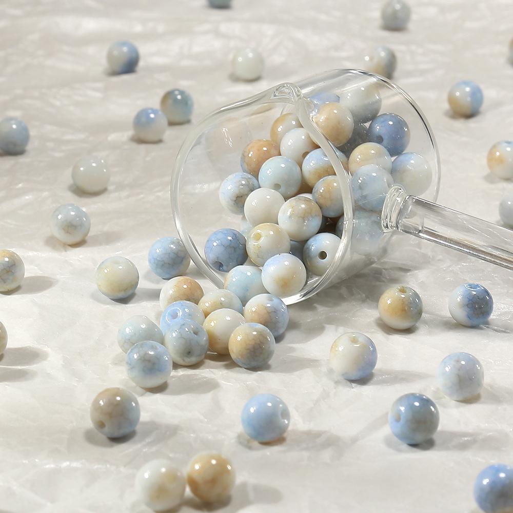 100pcs 8mm Pastoral Oil Painting Imitation Ceramic Glass Jade Crushed Beads for DIY Handmade Bracelets and Loose Beading
