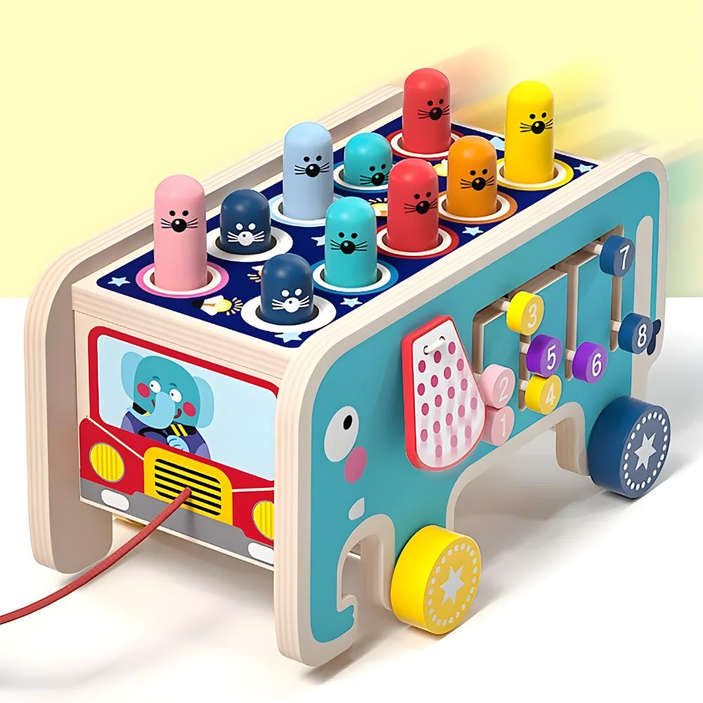 Wooden Educational Cube, Elephant, Hammer, Dexterity Toy, Montessori