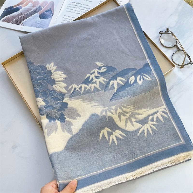 Landscape Flower Language Winter Office Imitation Cashmere Warm Scarf Send Mom Retro Flower Air Conditioning Shawl