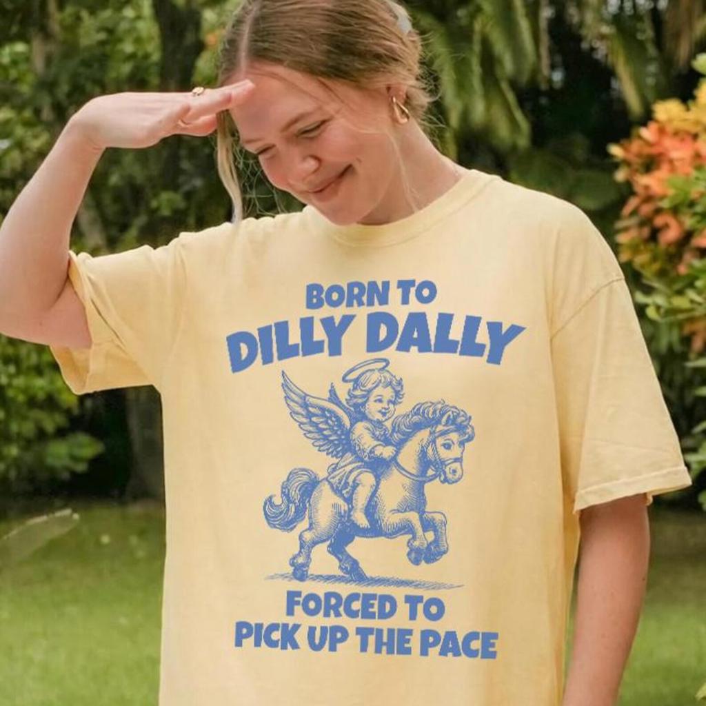Comfort Colors® Born To Dilly Dally Forced To Pick Up The Pace Shirt - Retro Funny Angel Shirt,Vintage Angel Tshirt,Angel T-shirt,Meme Tee