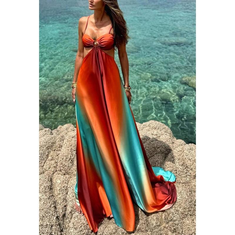European and American sexy 2026 new sexy suspender gradual change color island style dress beach dress S
