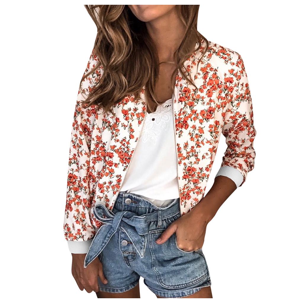 Womens Ladies Retro Floral Zipper Up  Jacket Casual Coat Outwear