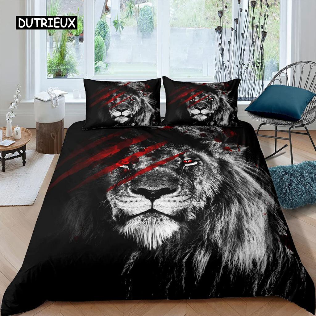 Lejon Påslakanset King Size Afrika Vilda Djur Storkatt Sängkläder Gyllene Lejon Vilar 2/3 Delar Barn Djur Enkelt Täcke Överdrag