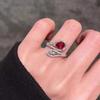 Luoxi Temple 2024 S925 Silver Pear-Shaped Pigeon Blood Red Adjustable Ring