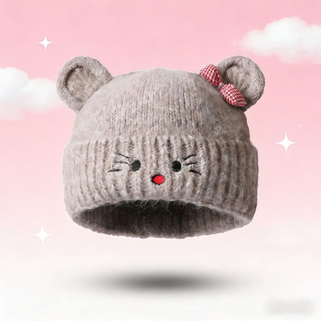 Versatile winter warm hats cute cartoon cat knitted hat student face small wool hat cold hat