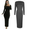 Women's Extended Black Dress, Sexy Round Neck Long-sleeved Comfortable Dress