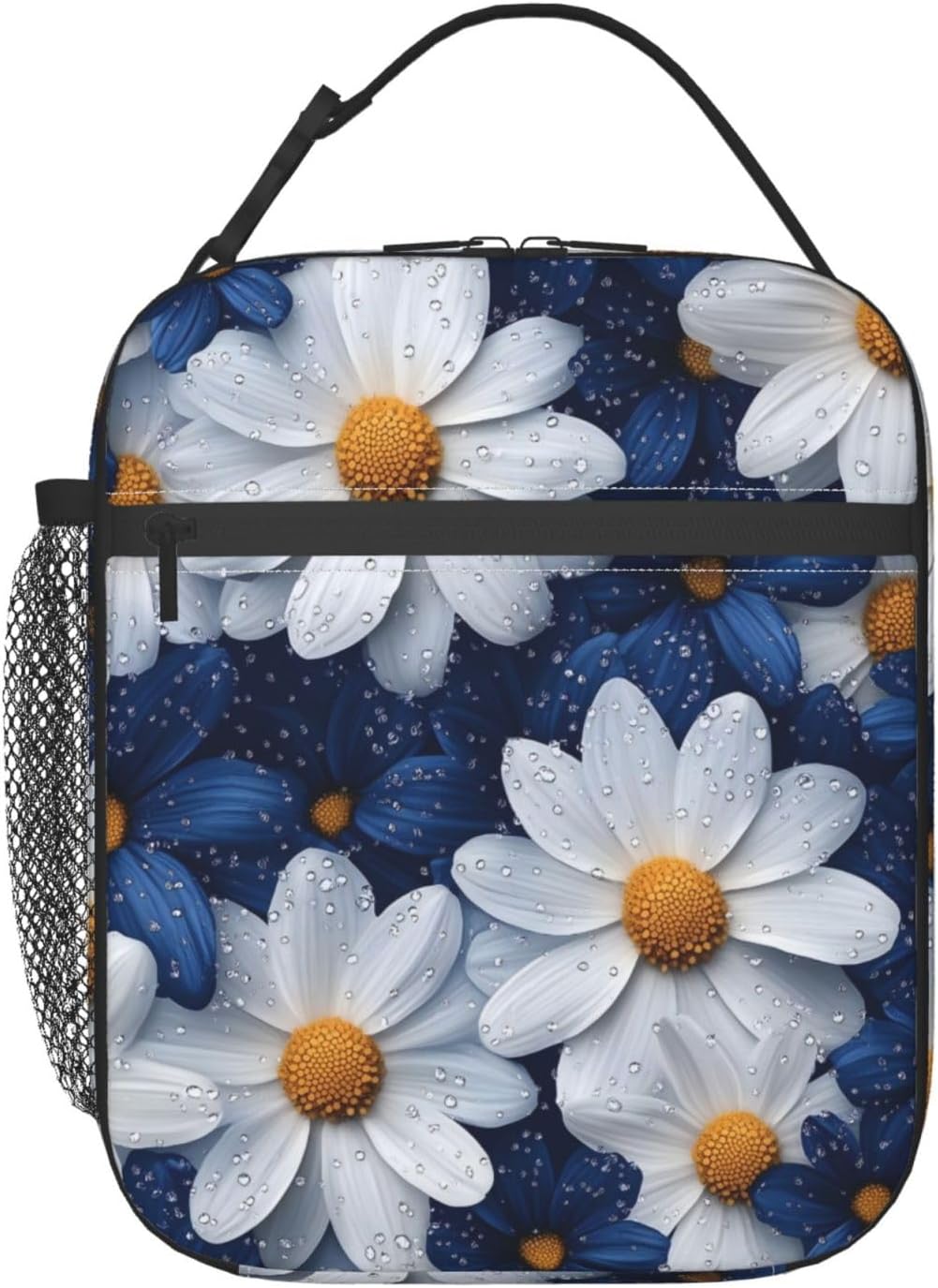 Elegant Daisy Insulated Lunch Box for Women Men White and Blue Flower Lunch Bag for Travel,or Fishing Polyester Nature Lovers Lunch Box One Size