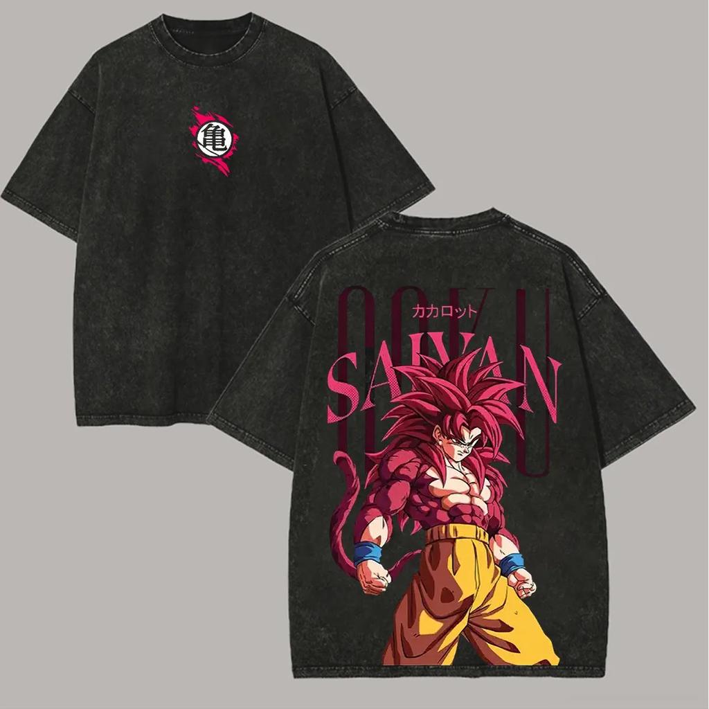 Dragon Ball Anime Printed Tshirt Mens and Womens Washed Tshirt High Quality Vintage Cotton Tshirt Harajuku YK Tops