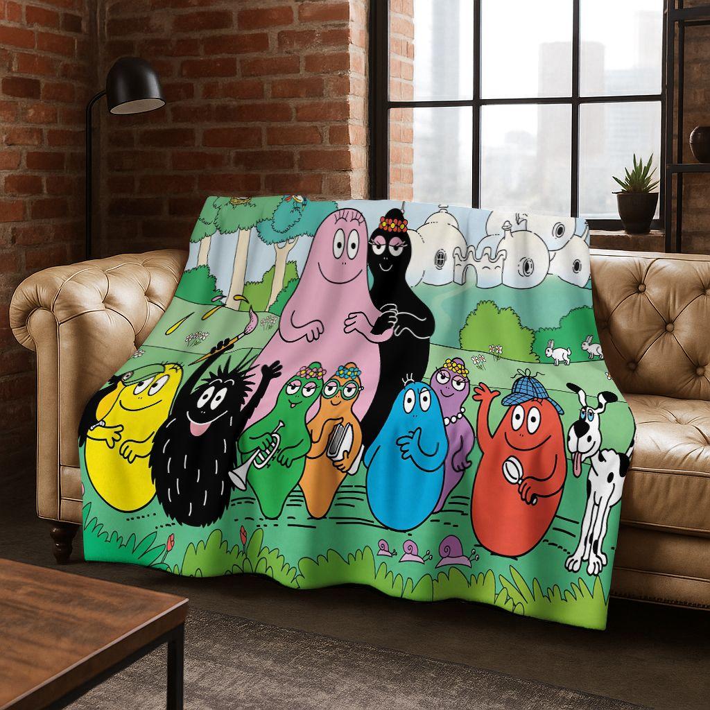 Cartoon Les Barbapapa Barbamama Family 3D Flannel Blanket,Warm and Cozy Soft Throw Blanket for Home Bedroom Bed Sofa Cover Kids