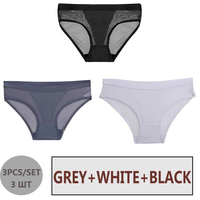 

FINETOO 3 шт./лот женские бесшовные трусики сексуальное сетчатое белье дышащее нижнее белье для женщин трусы с низкой талией женские трусики-брифы XL