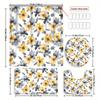 4Pcs Yellow Black Floral Shower Curtain Set with Non-Slip Bath Mat, Toilet Lid Cover, Contour Rug & 12 Hooks, Bathroom Decor
