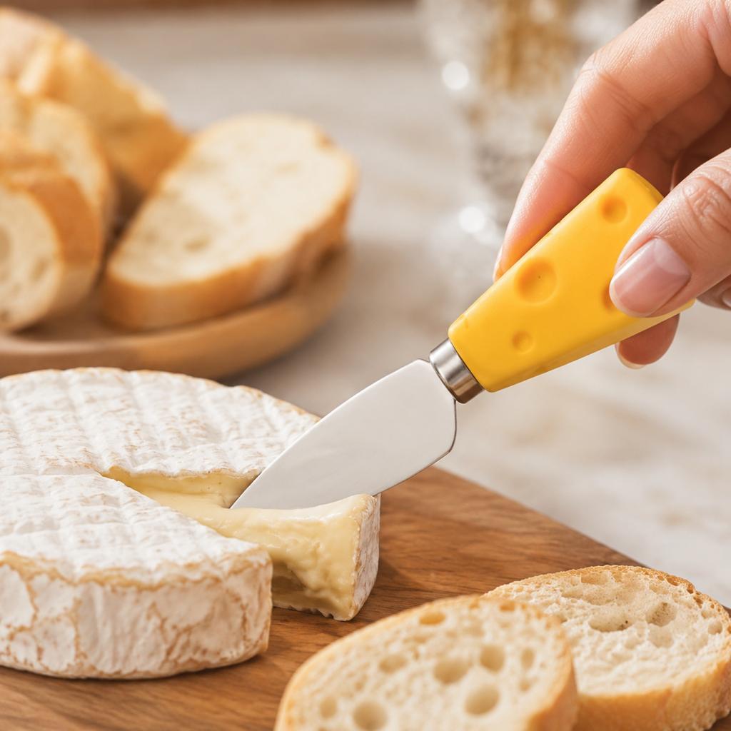 Stainless Steel Cheese Knife Set Including Cheese Fork Butter Spreader Steak Knife and Pizza Cutter with Pointed Blade for Kitchen Use