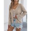 Women Beige Crochet Knit Bell Sleeve Tie Front Cardigan