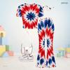 Girls Round Neck Short Sleeve Printed Top And Flared Pants Navy Blue Two Piece Set