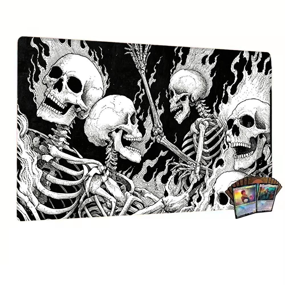 Gothic Burning Skeleton TCG Playmat Mouse Pad Playmat 24"X14" MTG TCG Office Desk Mat for Work Game Laptop Rug Carpet MousePad