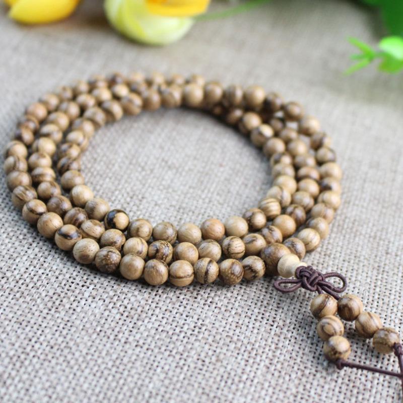 108 Buddha Beads Bracelet in Black Walnut, Red Sandalwood, Black Rosewood and Black Orchid Wood, Chinese Knot Style.