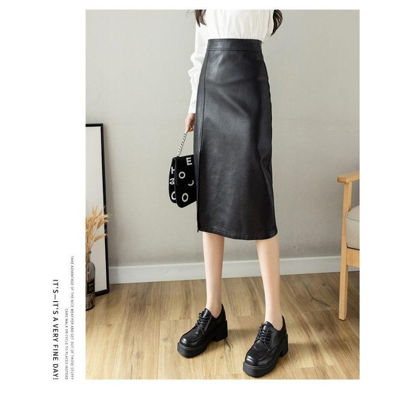 Mid-length New Style for Spring Autumn High-waisted Slimming Slit Versatile Hip-hugging Skirt