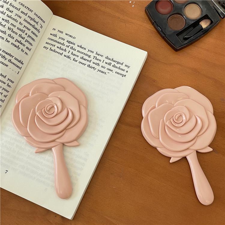 Rose Heart Mini Makeup Mirror - Portable Handheld Compact for Students