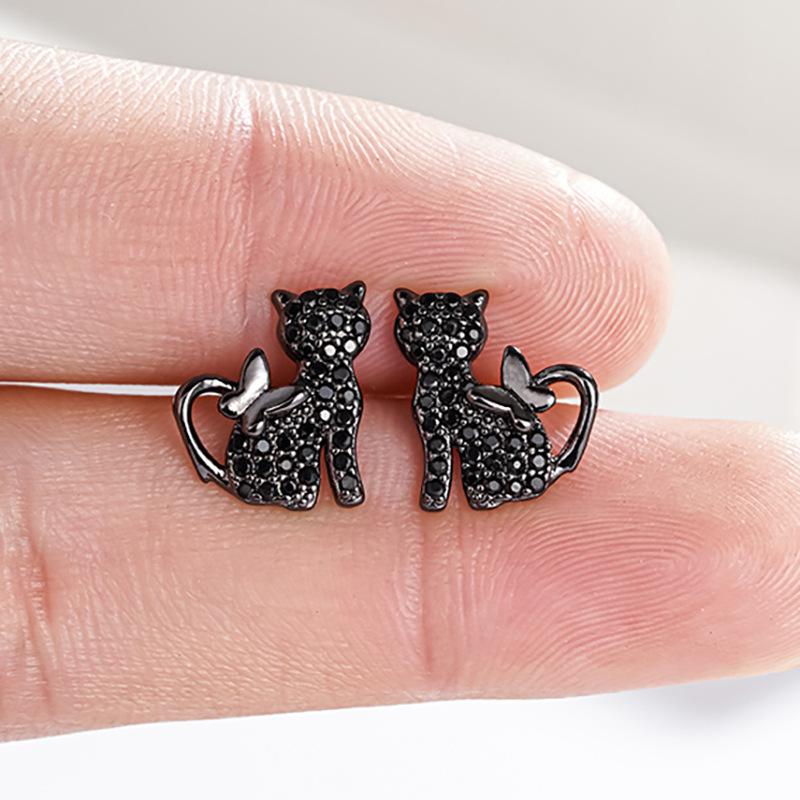 commuting versatile cat earrings, cute kitten butterfly exquisite earrings, Korean version of temperament earrings for women