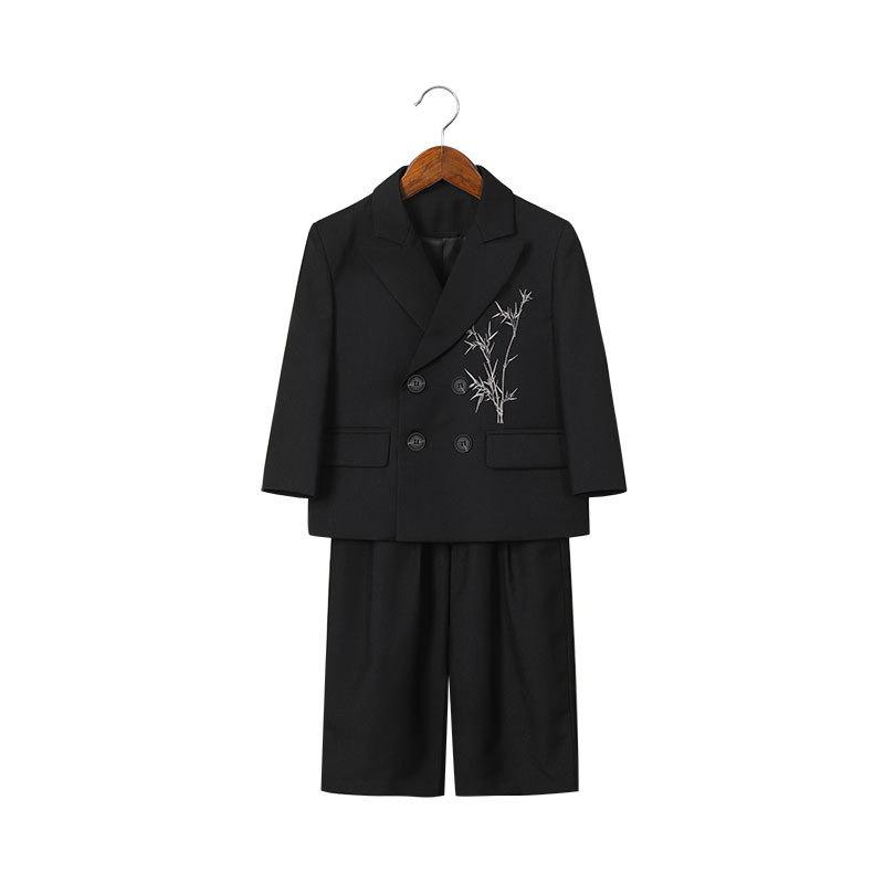 Boys' Chinese-Style Embroidered Velvet Vest and Suit for Autumn/Winter Photography and Performance