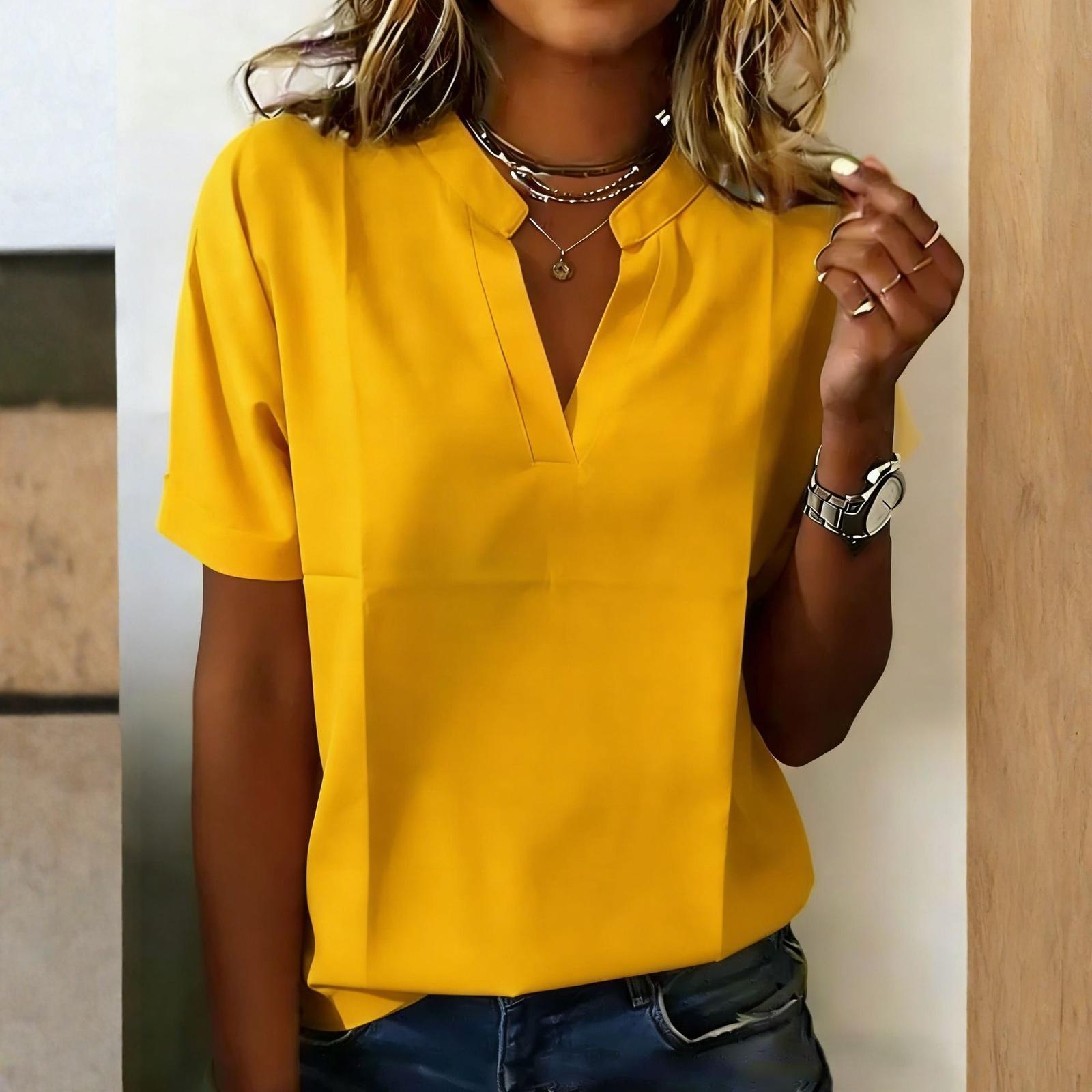 

Women s Spring/Summer Casual Color V-Neck Loose-fitting Shirt Top XXL жёлтый
