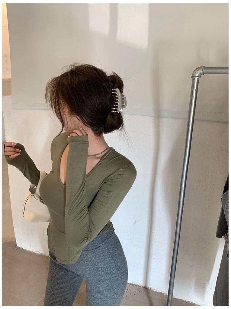 Grünes Damen Langarm Unregelmäßiges Crop Top - Herbstausgabe