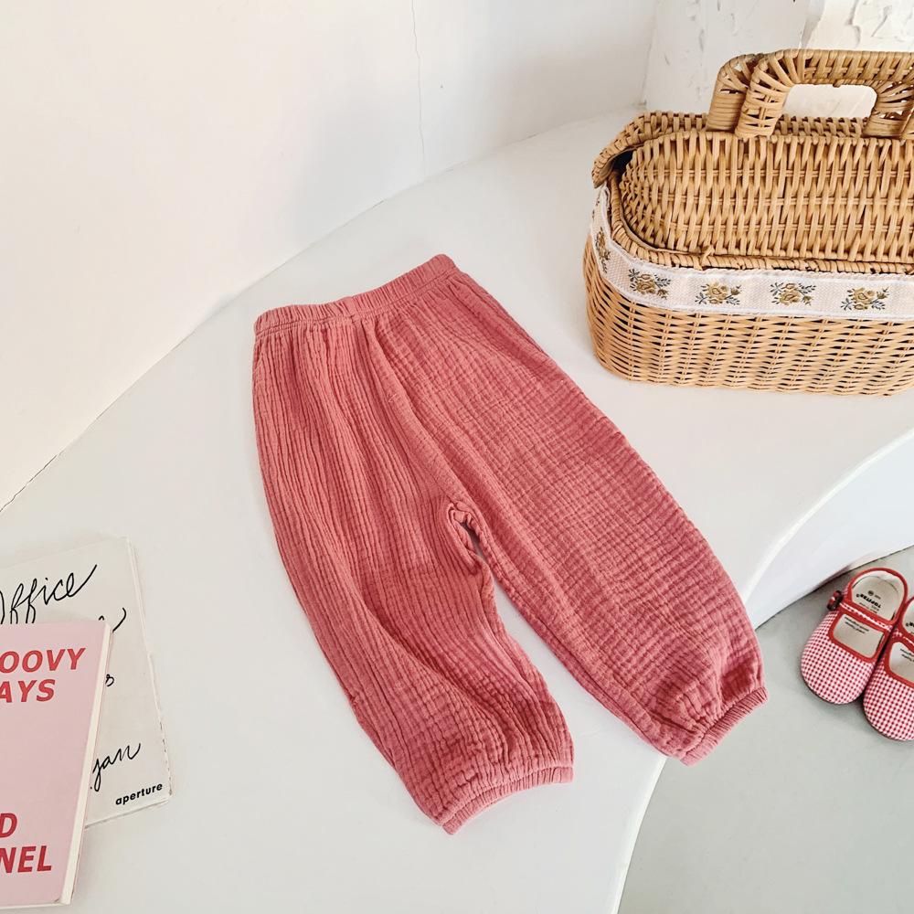 

Летние льняные детские солнцезащитные брюки для девочек, повседневные свободные укороченные брюки для мальчиков, противомоскитные брюки 90 персиковый