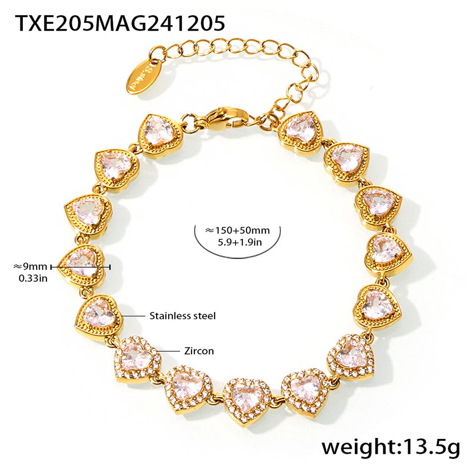 Stainless Steel Chain Necklace Bracelet With Heart Zircon For Women 18k Gold Plated Women's Necklaces Bracelets Luxury Zircon