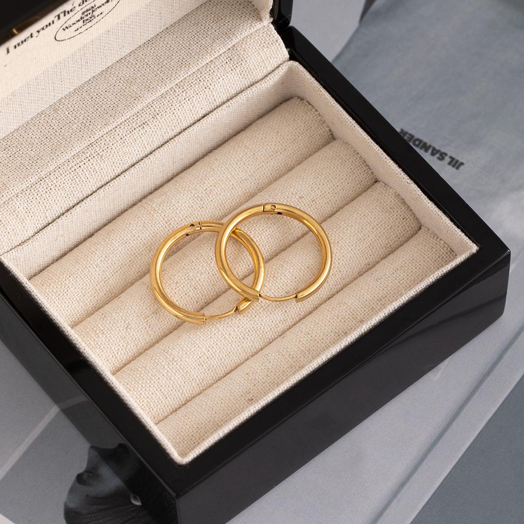 Retro Gold Plain Ring Earrings Simple Light Luxury Stainless Steel Stud Earrings Daily Commuting Premium Ring Earrings