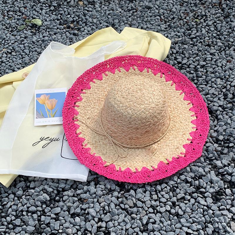 Flat Hat Raffia Woven Flat Straw Hat Top Hat Summer Shade Seaside Vacation Beach Hat Wholesale Sun Hat Elegant