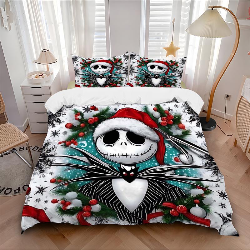 3pcs Christmas Jack Bedding Set Includes Quilt Cover and Pillowcases, Suitable for All Seasons B006