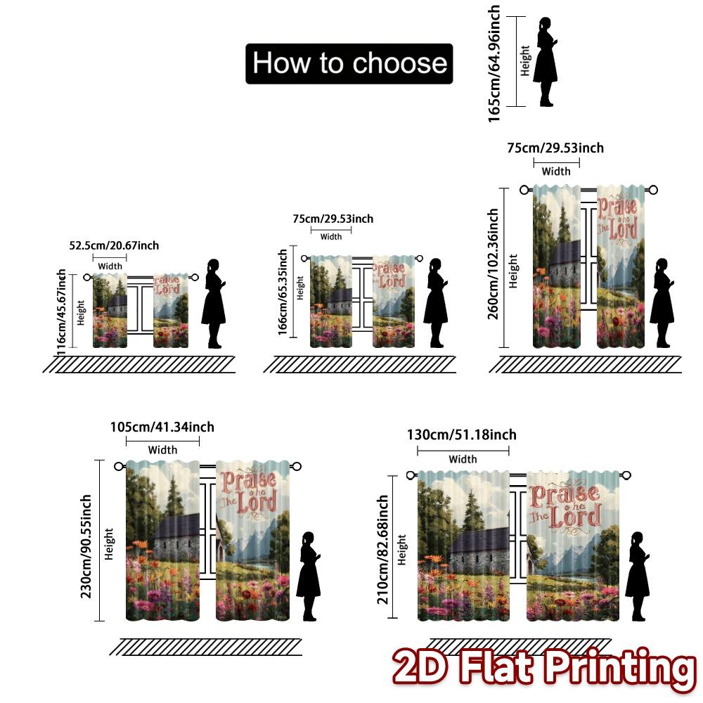 Set Of 2 Flat Printing Curtains Without Rod Country Chapel Popular Print Versatile Fabric Decorations Made Polyester