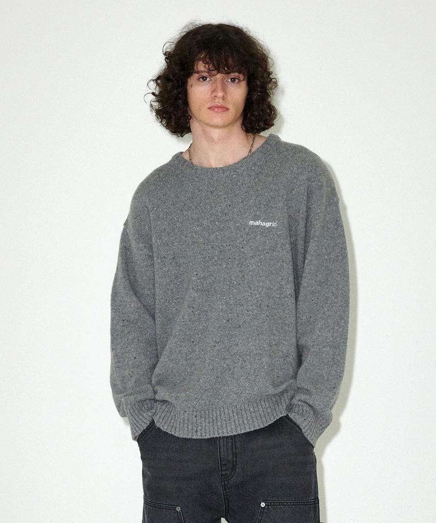 MAHAGRID Basic Logo Nep Knit Sweater Gray(Mg2Efmk605A)