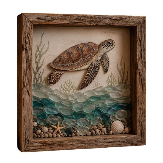 Sea Glass Art Painting with LED Light, DIY Mosaic Arts and Craft Kit, Ocean Themed Painting Kit, Beach Art Kit for Home Office Bookshelf Decoration