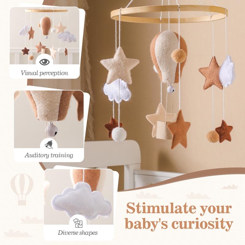Air Balloon Baby Rattle Toys Wooden Mobile Musical Bed Bell Hanging Toy 0-12 Month Newborn Infant Crib Gift Holder Brackets