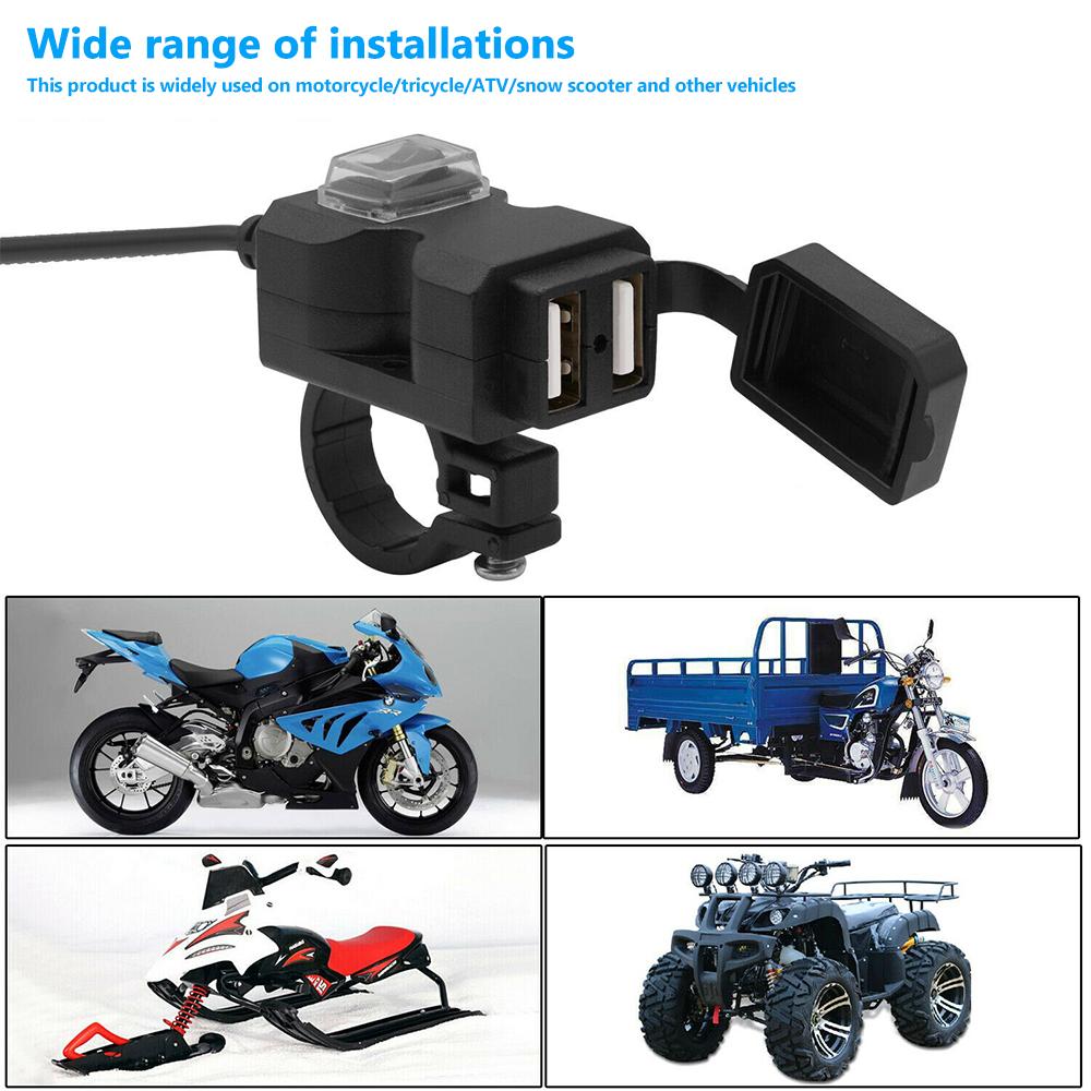 Motocycle Dual USB Charger Adapter Rearview Mirror Waterproof Phone Charger with Voltmeter ON/Off  Accessories