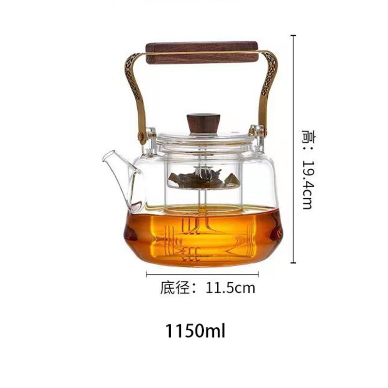 Japanese Heat Resistant Glass Tea Pot with Tea Infuser Copper Wood Handle Kungfu Tea Kettle Brewing Puer Teapot Teaware