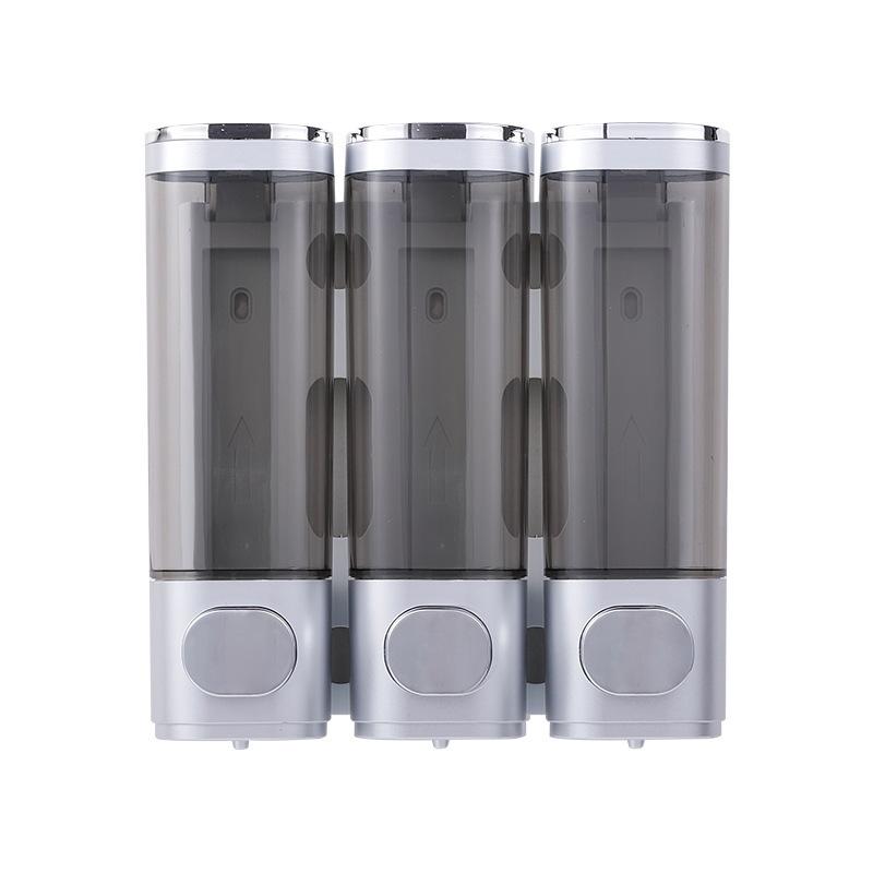 Wall Mount Triple Head Soap Dispenser, No Drill Manual Press Liquid Soap Container for Hotel & Home, Shampoo Shower Gel Dispenser Box
